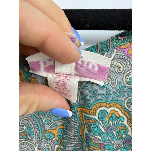 Anthropologie Boemo Green midi dress Paisley Tiered smocked Size L Boho Regency - Picture 6 of 11